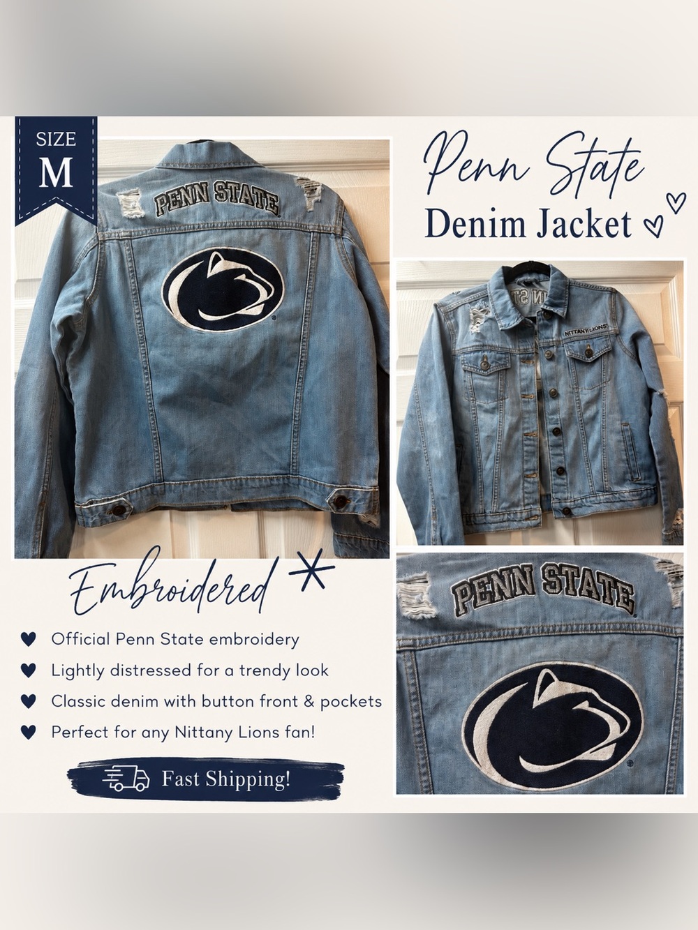 Penn State Embroidered Light Blue Denim Jacket - Men's M